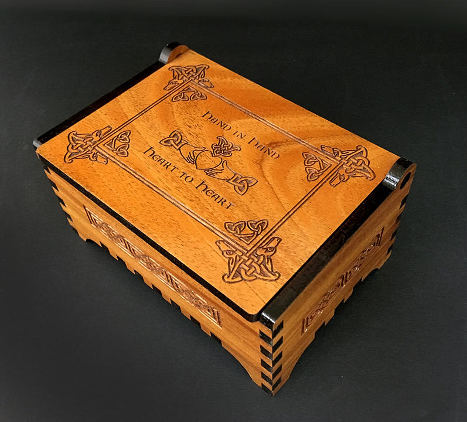 Mahogany Wooden Jewelry Box Celtic Claddaugh Design Laser Etsy