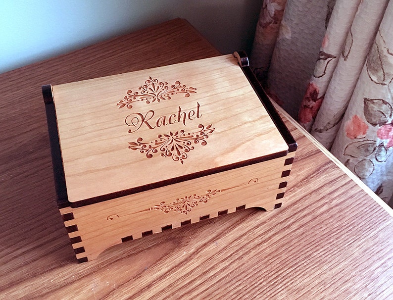 Custom Wooden Jewelry Box Floral Design Laser Cut and Etsy