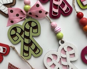 Laser Cut One or Two-Layer Candy Cane Ornament – Christmas Decoration or Holiday Car Charm