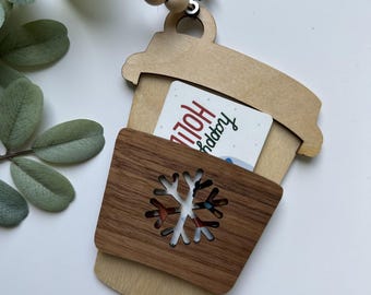 Coffee Latte Multi-Layered Wooden Christmas Ornament Gift Card Holder, Hanging Car Charm
