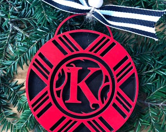 Initial K Plaid Monogram Multi-Layer Wooden Ornament or Car Charm