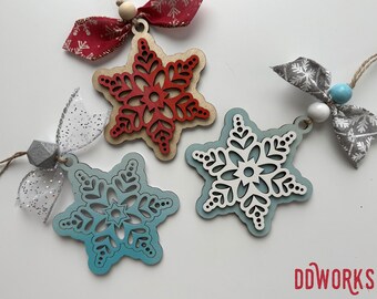 Laser Cut 1 & 2-Layer Gumdrop Snowflake Ornament – Christmas Decoration or Holiday Car Charm