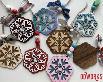 Laser Cut Two-Layer Chunky Snowflake Ornament – Christmas Decoration or Holiday Car Charm