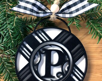 Initial P Plaid Monogram Multi-Layer Wooden Ornament or Car Charm
