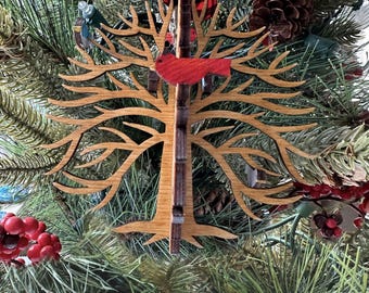 Wooden Tree with Birds 3D Christmas Ornament, 3-Dimensional Hanging Car Charm
