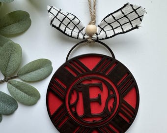 Initial E Plaid Monogram Multi-Layer Wooden Ornament or Car Charm