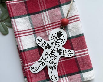 Folk Art Gingerbread Man Wooden Christmas Tree Ornament or Hanging Car Charm