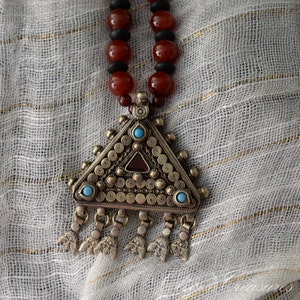 Vintage Turquoise/Carnelian Pendant Triangle Tuareg Necklace image 2