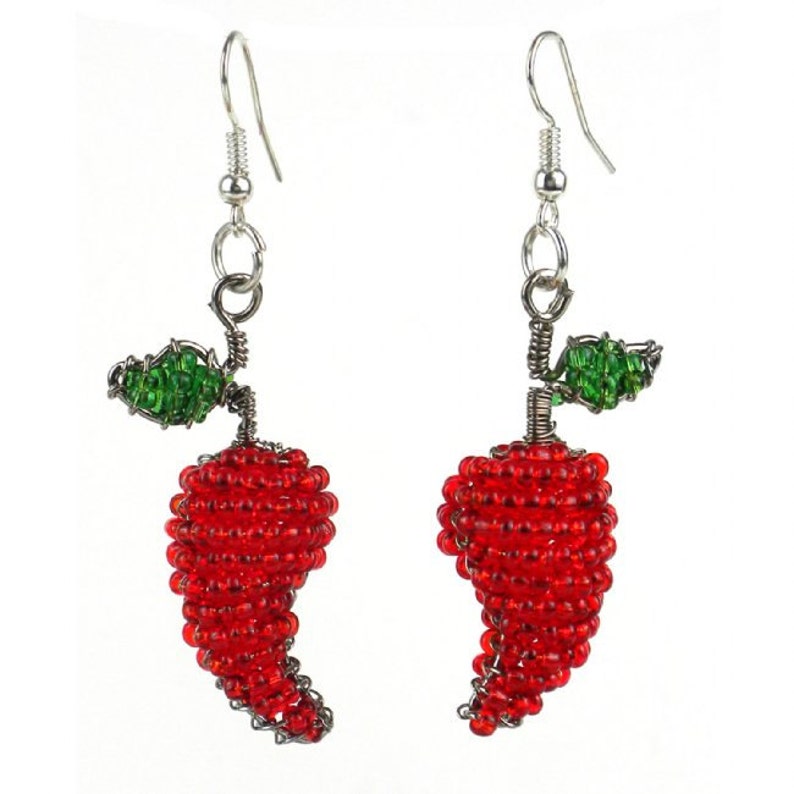 Hand Beaded Red Chili Pepper Earrings Etsy