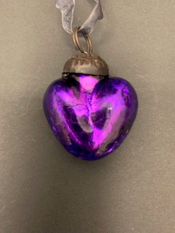 Antiqued Glass Heart in Deep Purple Small Etsy