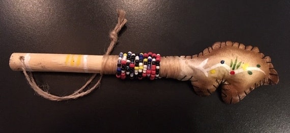 Rawhide Rattle with Beaded Handle Bear | Etsy
