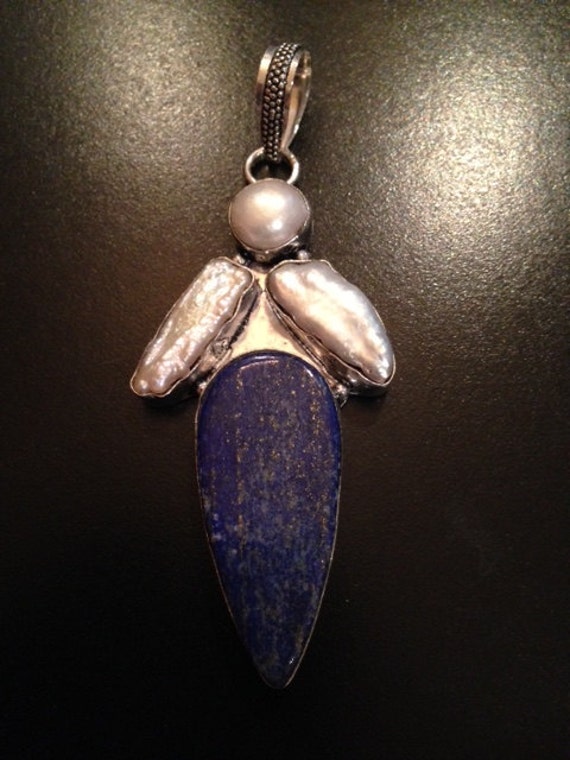 Lapis River Pearl And Biwa Pendant