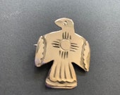 Navajo-Crafted Pin Brooch of a Thunderbird with New Mexico Zia Symbol 26528