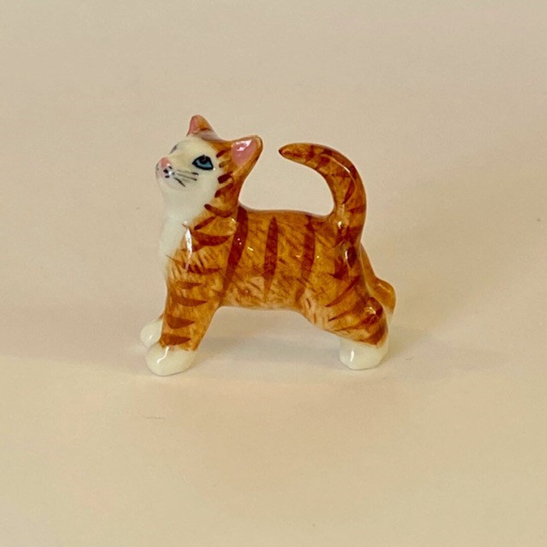 Hand-painted Miniature Porcelain Orange Tabby Cat Figurine - Etsy