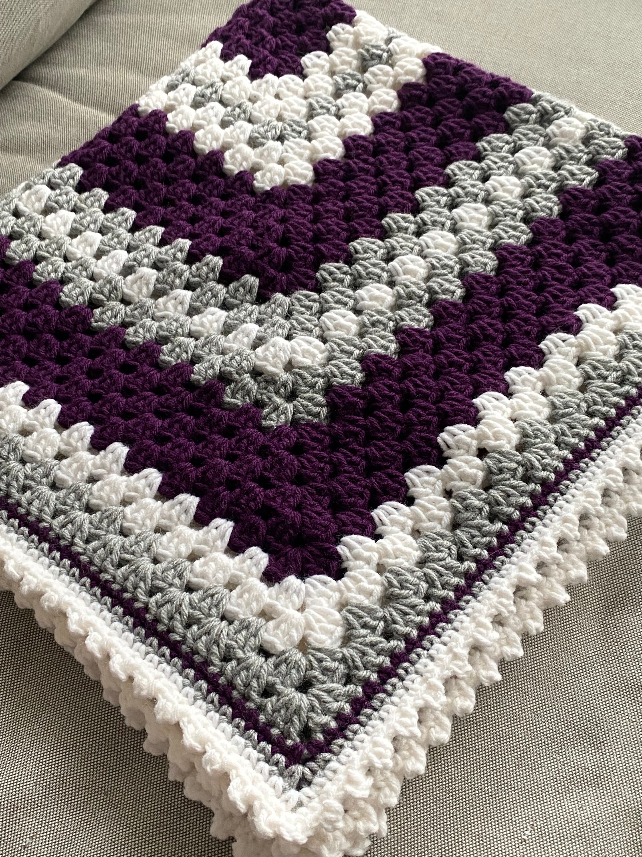Purple Grey and White Crochet Baby Blanket Etsy