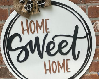Home sweet home door hanger, farmhouse decor, wood cut out, hand painted, everyday door hanger