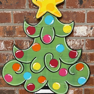 Christmas tree door hanger, wood cut out, hand painted