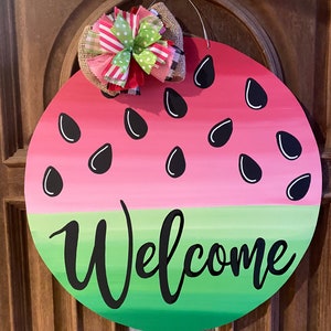 Watermelon door hanger, summer decor, wood cut out, hand painted, Summer sign, welcome decor