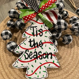 Ornament, Christmas tree cake, wood cut out, hand painted