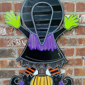 Witch door hanger, witch slams into door, Halloween decor, witch hat, wood cut out, hand painted