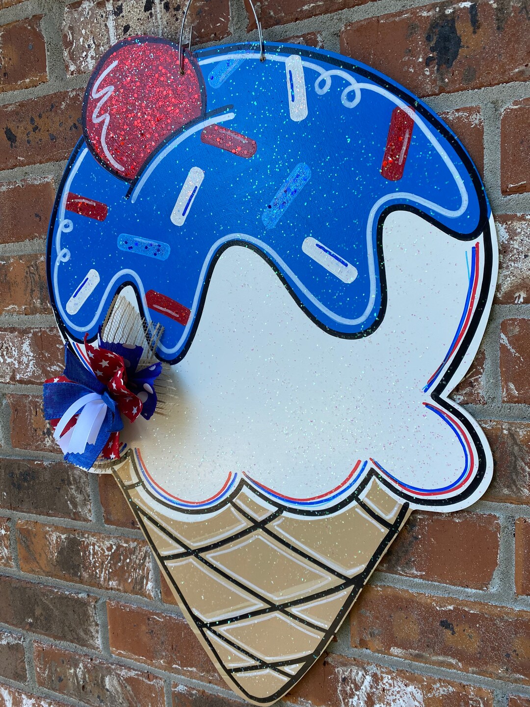 Ice Cream Door Hanger, Patriotic Door Hanger, Hand Painted, Wood Cut