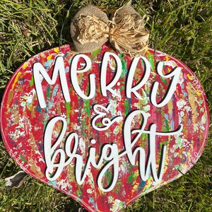 Christmas ornament door hanger, 3D lettering, hand paint led, wood cut out