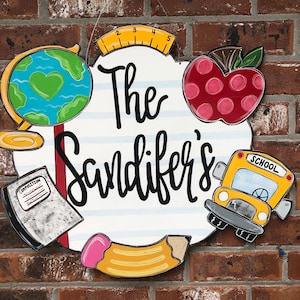 Teacher door hanger, welcome, school, hand painted wood cut out