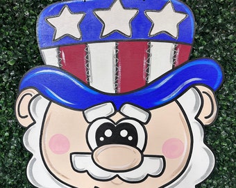 Patriotic door hanger,Uncle Sam door hanger,  hand painted, Independence Day, Stars and Stripes, wood sign, patriotic sign