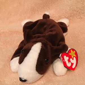 TY Beanie Baby - BRUNO the Bull Terrier Dog - Pristine with Mint Tags - PVC Pellets - 5th Gen Retired