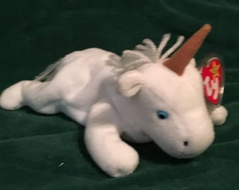 TY Beanie Baby - MYSTIC the White Unicorn - Pristine with Mint Tags - Style #4007 PVC Pellets - 4th Gen Retired