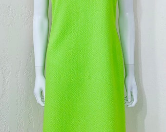 RARE Vtg 60’s Gallant California Neon Green Knit Groovy Go-Go Dress XS/S? EUC