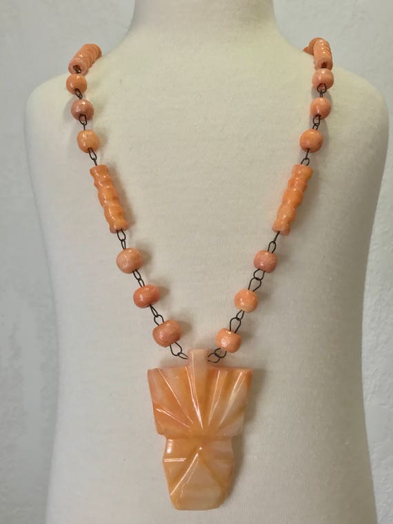 Sale!!! Vintage 1950's Peach Coral Art Deco Glass… - image 1