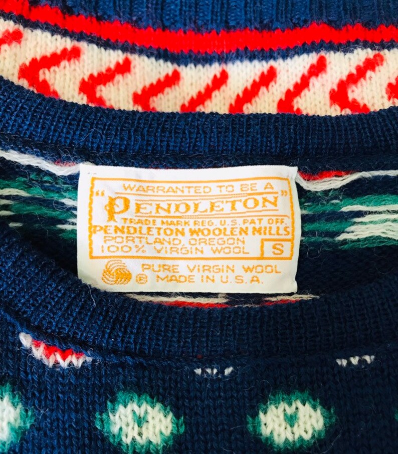 Vintage Pendleton Navy Red Green Dot Sleeveless Wool Pullover Sweater Size S EUC