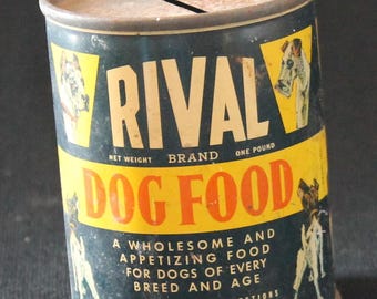 Vintage Rival Dog Food Tin Advertising Bank