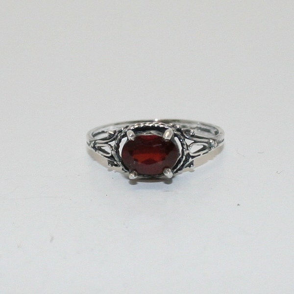 Sterling Silver Garnet Ring - Size 6