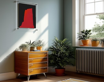 May include: A wooden chest of drawers with four horizontal drawers, featuring clear acrylic drawer fronts and silver-toned metal legs. The chest is positioned against a light blue wall, topped with three small potted plants, and sits near a window.