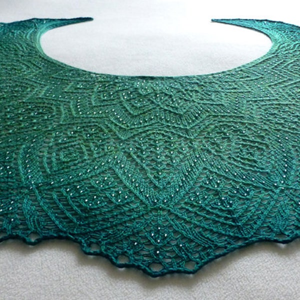 Sparkling Emerald Isle Scarf, Hand-knit in Blue-faced Leicester and Silk.