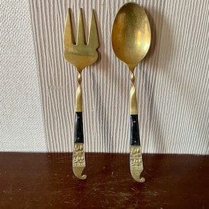 Vintage Brass Spoon and Fork, Decorative Vintage Tableware.