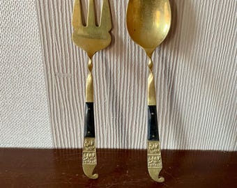 Vintage Brass Spoon and Fork, Decorative Vintage Tableware.