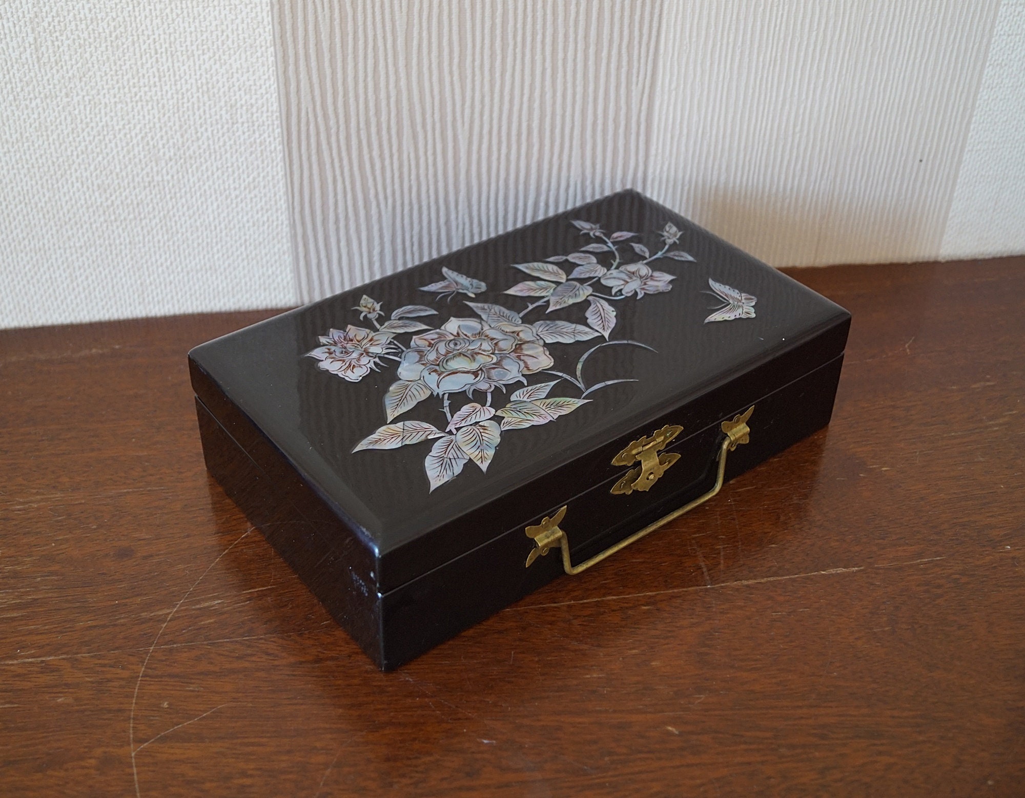 Chinese Lacquer Mother of Pearl Jewelry Box Etsy Australia