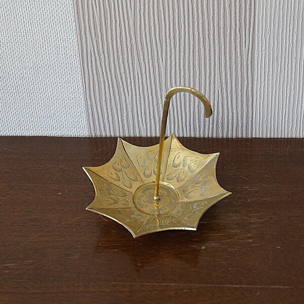 Vintage  Brass Umbrella Ashtray. Brass Umbrella Ring Dish.