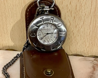 CITRON quartz pocket watch with a leather cover. Good working.