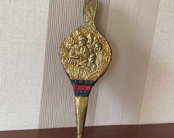 Vintage fireplace bellows - vintage brass fireplace tool.