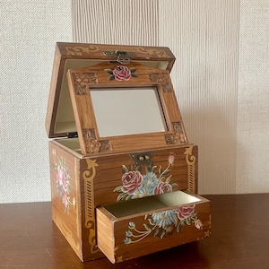 Vintage jewelry chest, wooden jewelry  box .