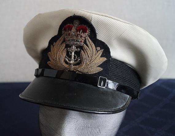 Vintage Royal navy officers hat, army, and navy hat \u0026 gab go lid, size 7.