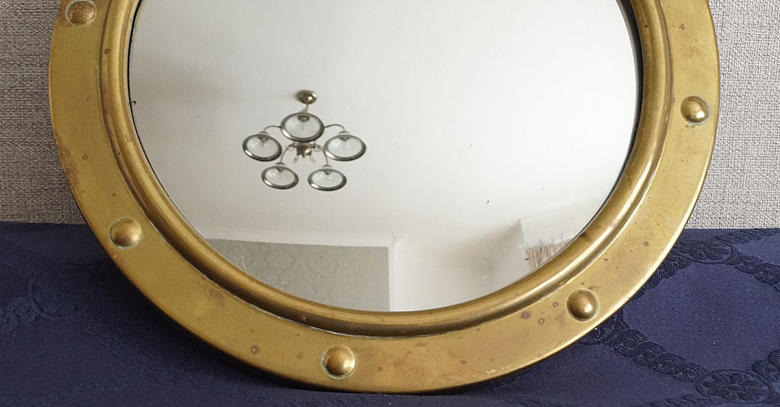 Vintage brass convex nautical mirror. Etsy