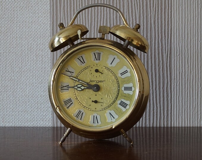 Vintage Jerger Metal Mechanical Alarm Clock, Vintage Alarm Clock, Table