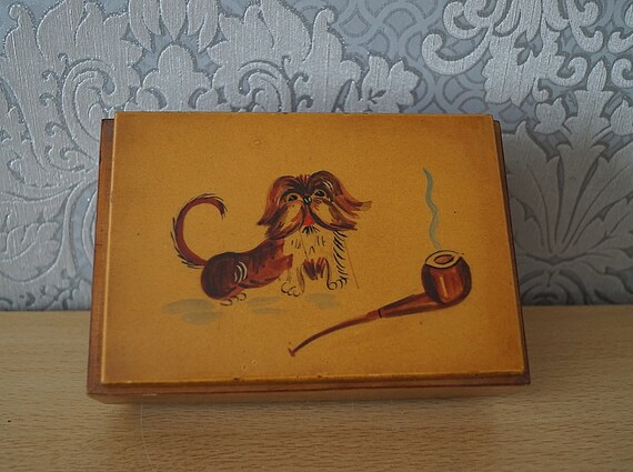 Vintage wood cigarette box, retro wooden tobacco hold… - Gem