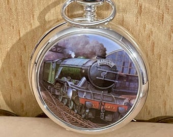 Mechanical Silver Plated Flaying Scotsman Pocket Watch, Good Working.