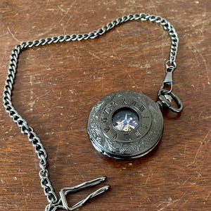 Mechanical Pocket Watch Black Colour. Open Mechanism Pocket Watch. Working.